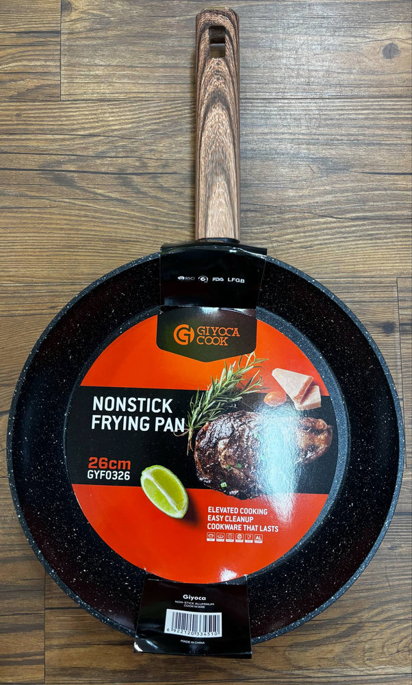 26cm Marble Non Stick Coated Frypan with wooden look soft touch handle
not induction