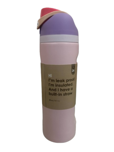 700ml Stainless Steel Water Bottle Light Pink Leak Proof, Insulated and built in straw