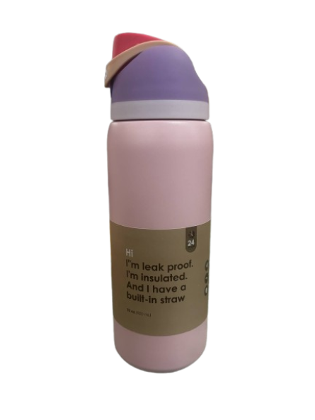 950ml Stainless Steel Water Bottle Light Pink Leak Proof, Insulated and built in straw