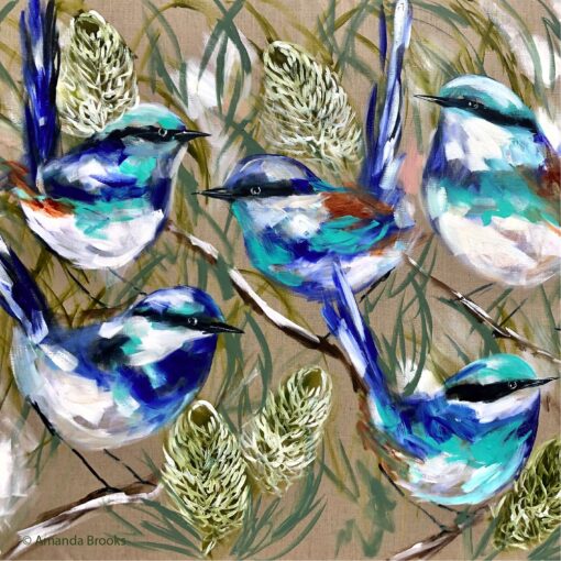 Blue Wren Bird Coasters Corked Back with native flower