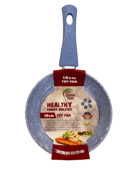 18cm Granite Non Stick Frypan Sky Blue with white granite look
soft touch handle 