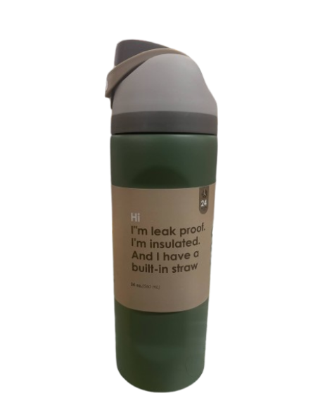 560ml Stainless Steel Water Bottle Green Leak Proof, Insulated and built in straw