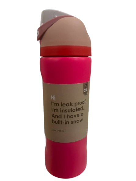 560ml Stainless Steel Water Bottle Pink Leak Proof, Insulated and built in straw