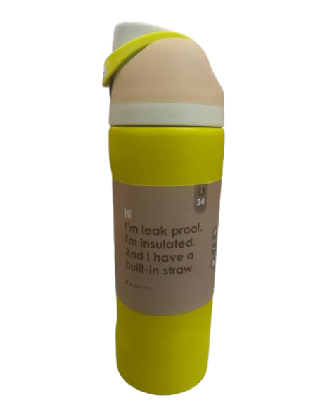 560ml Stainless Steel Water Bottle Yellow Leak Proof, Insulated and built in straw