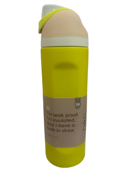 700ml Stainless Steel Water Bottle Yellow Leak Proof, Insulated and built in straw
