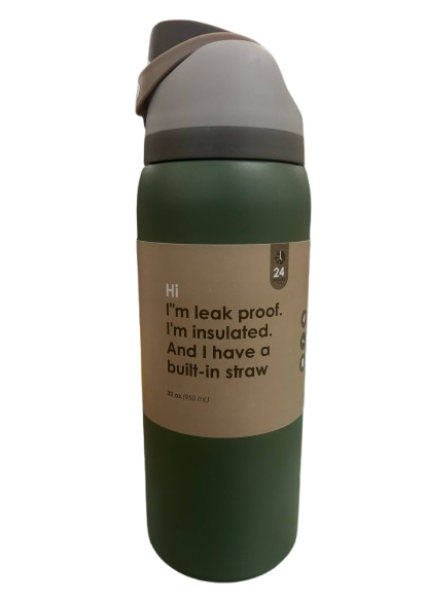 950ml Stainless Steel Water Bottle Green, Leak proof, insulated and built in straw