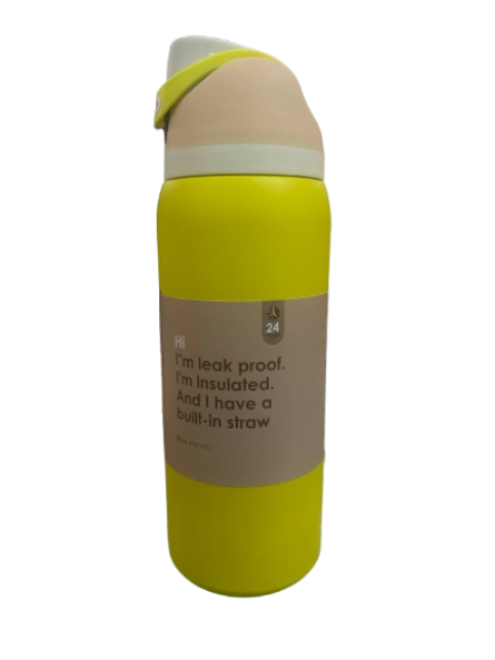 950ml Stainless Steel Water Bottle Yellow Leak Proof, Insulated and built in straw