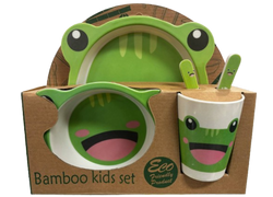 Bamboo Kids Set Lime Green Frog  plate with castle  Plate Bowl Cup Fork and Spoon Children's Set Eco Friendly