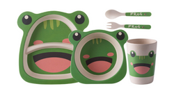 Bamboo Kids Set Frog Green Plate Bowl Cup Fork and Spoon Children's Set 