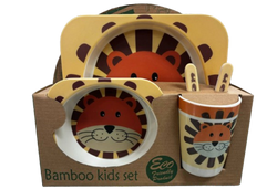 Bamboo Kids Set Lion with yellow background plate with castle  Plate Bowl Cup Fork and Spoon Children's Set Eco Friendly