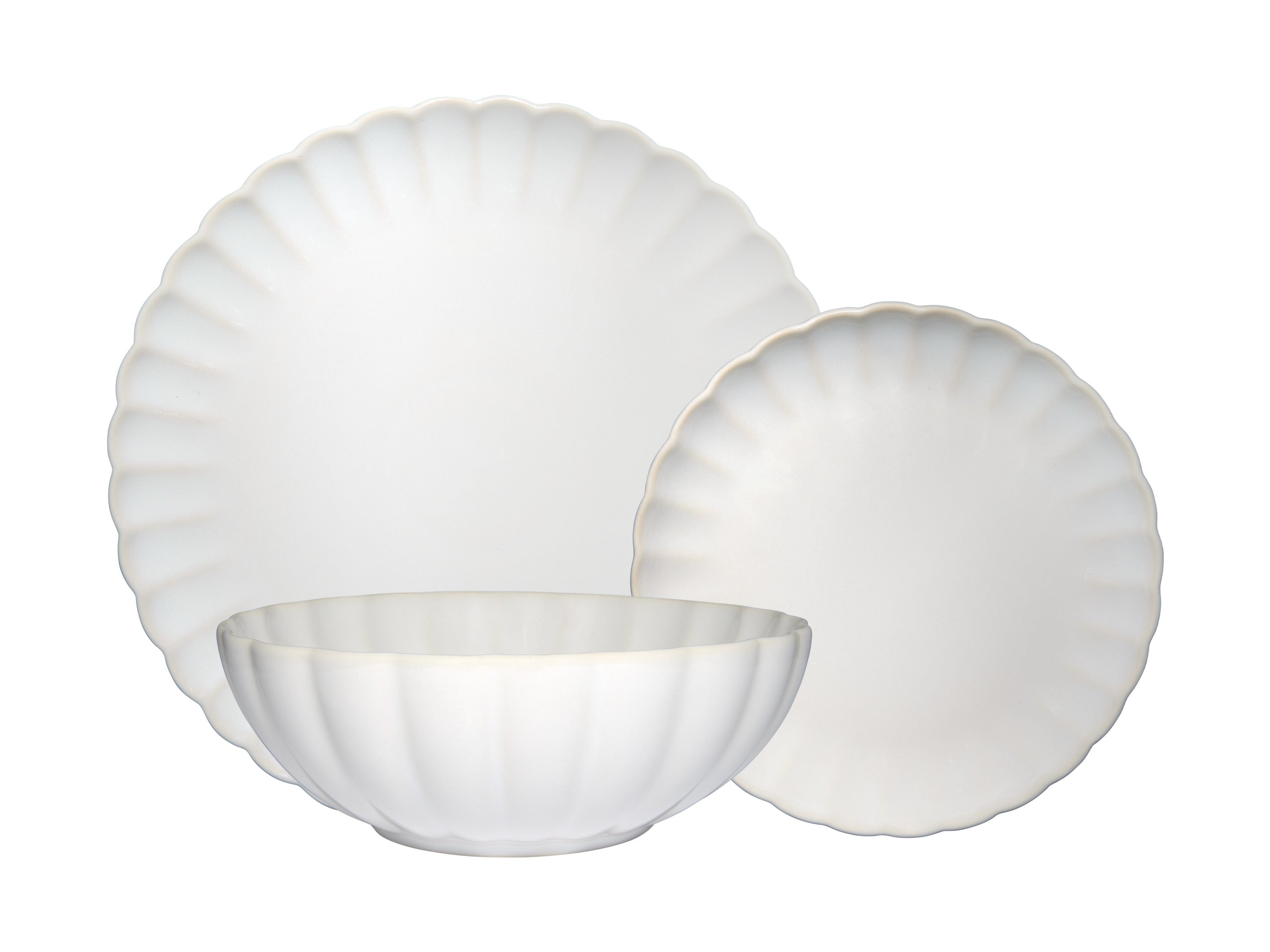 Casa Domani Solare 12 Piece Dinner Set Cream
bowl 
side plate
Dinner plate
scalloped edge 
cream
