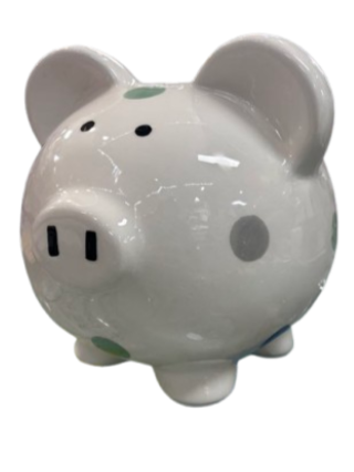 Ceramic Pig Money Box with Green Blue and Grey Spots