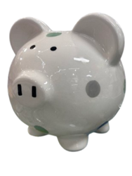 Ceramic Pig Money Box with Green Blue and Grey Spots