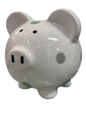 Ceramic Pig Money Box with Green Blue and Grey Spots