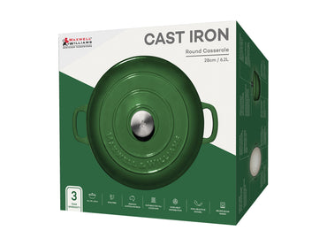 Maxwell and Williams Cast Iron 28cm 6.2L Casserole English Racing Green Gift Box 