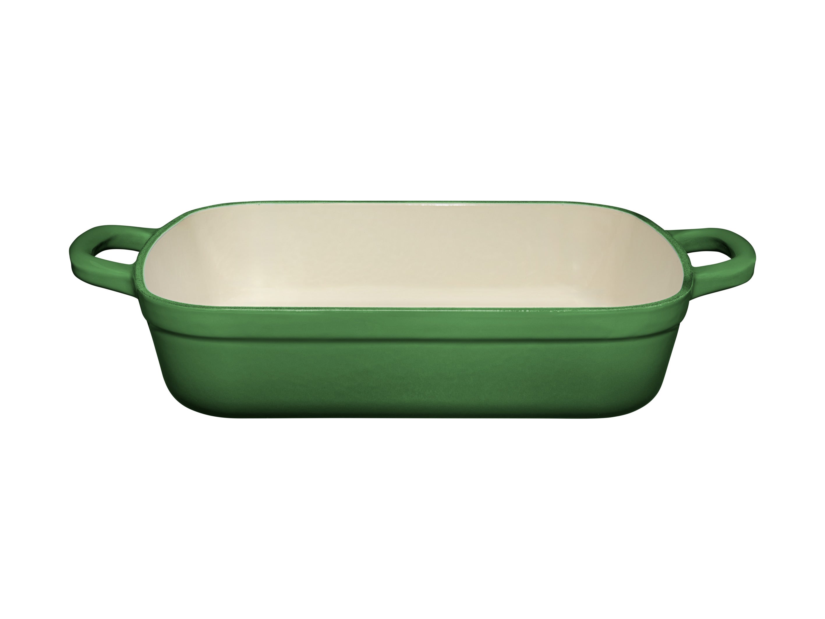 Maxwell and Williams Cast Iron 28cm x 21cm Roaster English Racing Green Cream inside Handles Front View