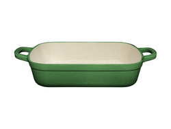 Maxwell and Williams Cast Iron 28cm x 21cm Roaster English Racing Green Cream inside Handles Front View