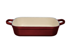 Maxwell and Williams Cast Iron 28cm x 21cm Roaster Merlot Front view, handle cream interior