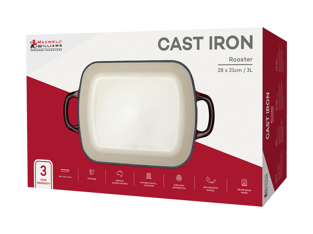 Maxwell and Williams Cast Iron 28cm x 21cm Roaster Merlot Gift Box 