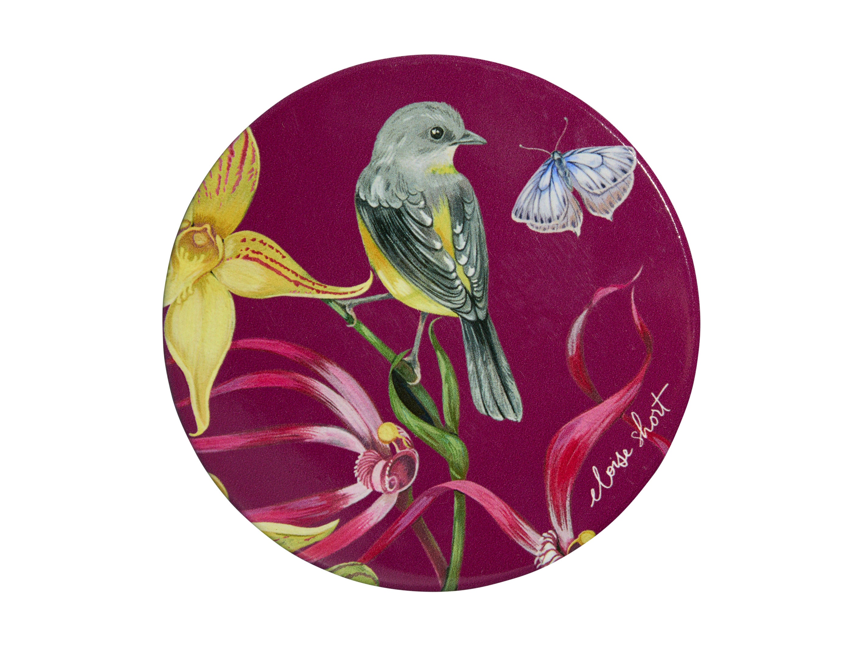 Maxwell and Williams Lyric Ceramic Coaster 10cm Yellow Robin Eloise Short Bird