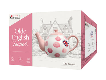 Maxwell and Williams Olde English 1.1L Teapot Pink Spots Gift Boxed 