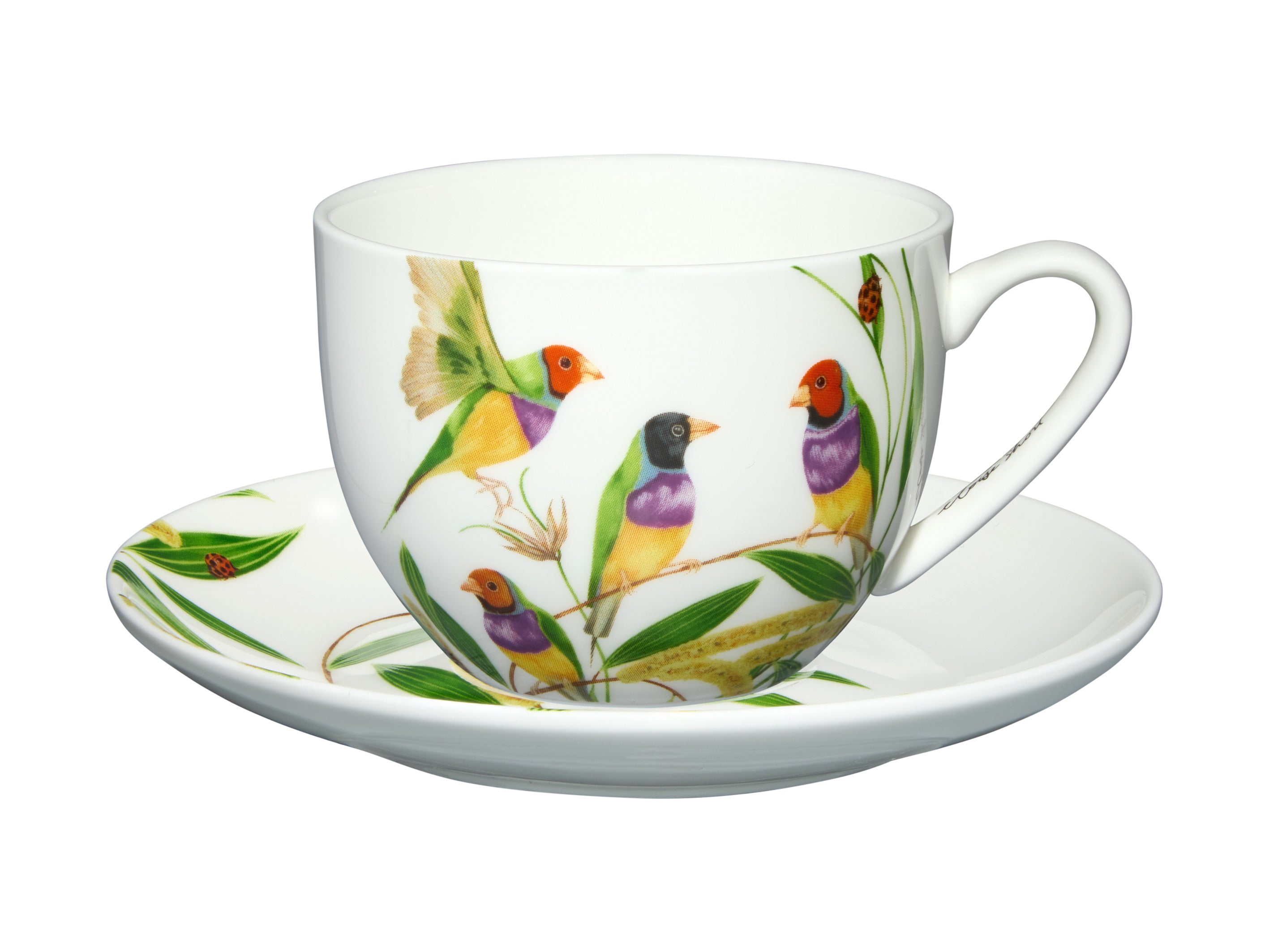 Maxwell and Williams Short Lyric Cup & Saucer 240ML Gouldian Finch Eloise Short White Birds