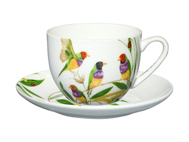Maxwell and Williams Short Lyric Cup & Saucer 240ML Gouldian Finch Eloise Short White Birds