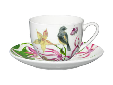  Maxwell and Williams Short Lyric Cup & Saucer 240ML Yellow Robin Gift Boxed 