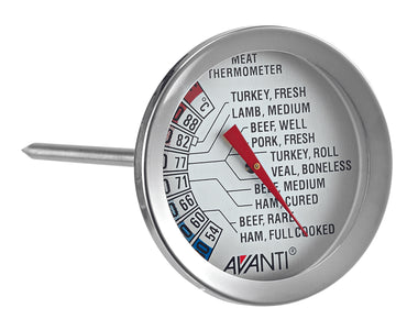 Avanti Meat Thermometer
round face with temperature guage. thermometer lists all the types of meat htat can be cooked 