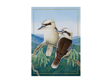 Birds of Australia 10 year Anniversary Tea Towel 50x70cm Kookaburra 
Maxwell and Williams birds on gum
