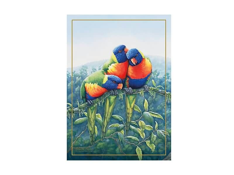 Birds of Australia 10 year Anniversary Tea Towel 50x70cm Lorikeet Australian Bird on gum