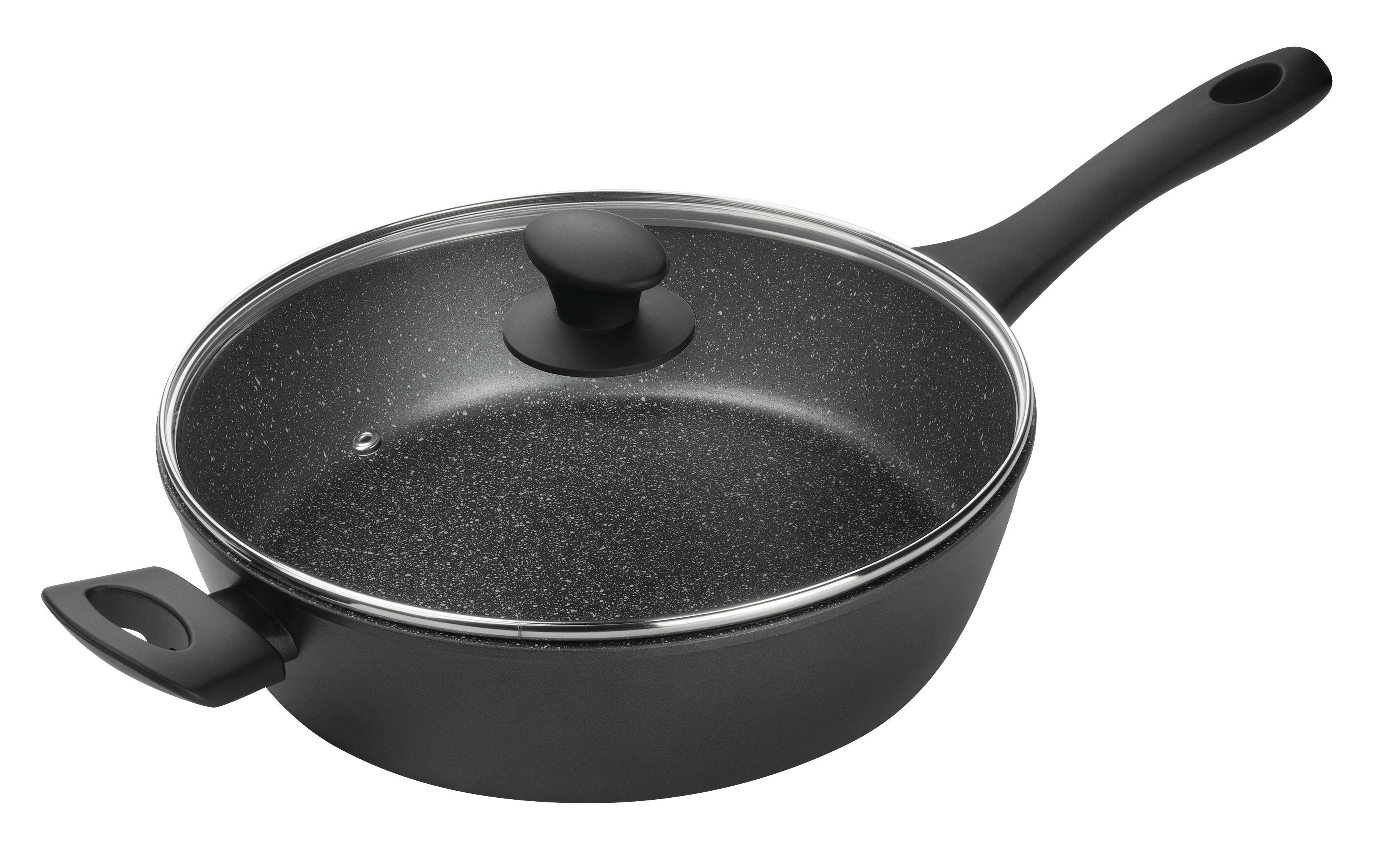 Pyrolux Pyrostone 28cm Sauté Pan Bake light black handles Black granite looking interior Glass lid oven safe