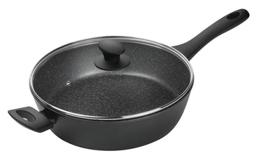 Pyrolux Pyrostone 28cm Sauté Pan Bake light black handles Black granite looking interior Glass lid oven safe