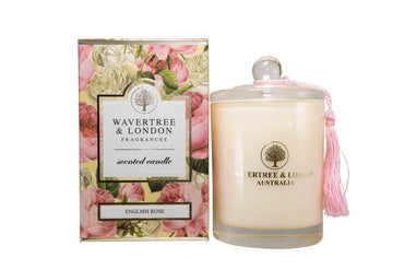 Wavertree and London English Rose Scented Candle
Glass container
soy candle
pink tassle
paterned gift box 