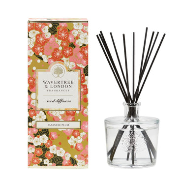 Wavertree and London Japanese Plum Diffuser
glass bottle, liquid and black reed sticks 
