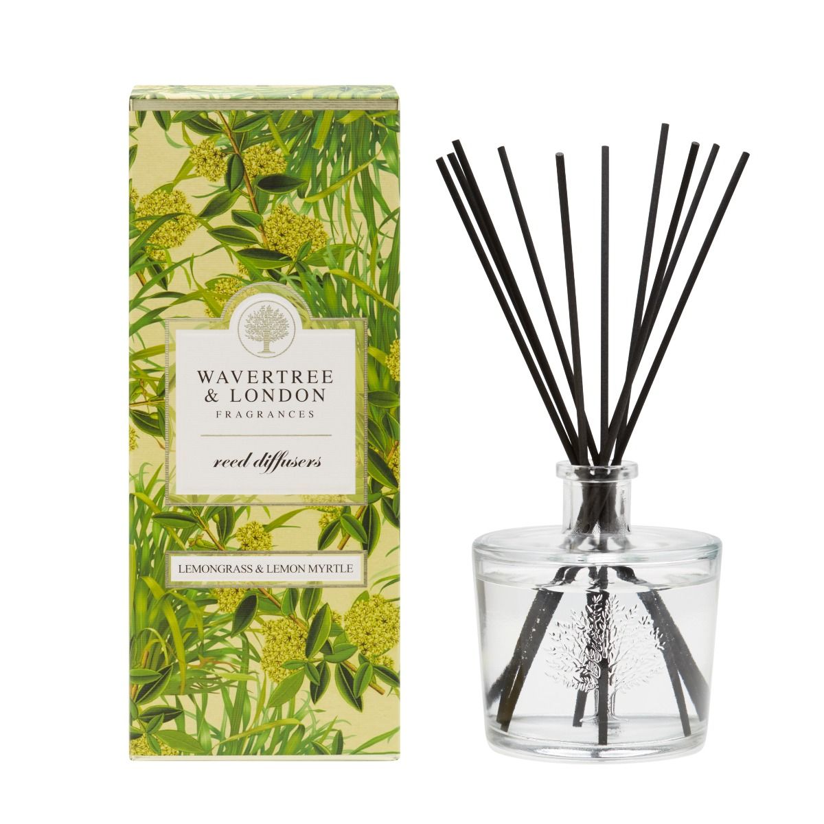 Wavertree and London Lemongrass & Lemon Myrtle Diffuser
glass container liquid and black reed sticks 
