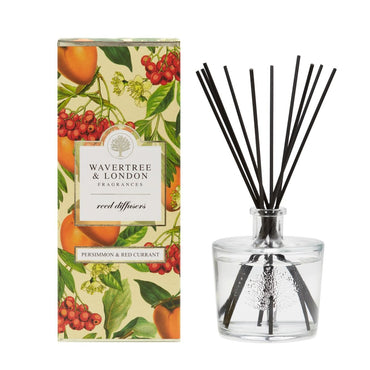 Wavertree and London Persimmon & Red Currant Diffuser
glass container liquid and black reed sticks