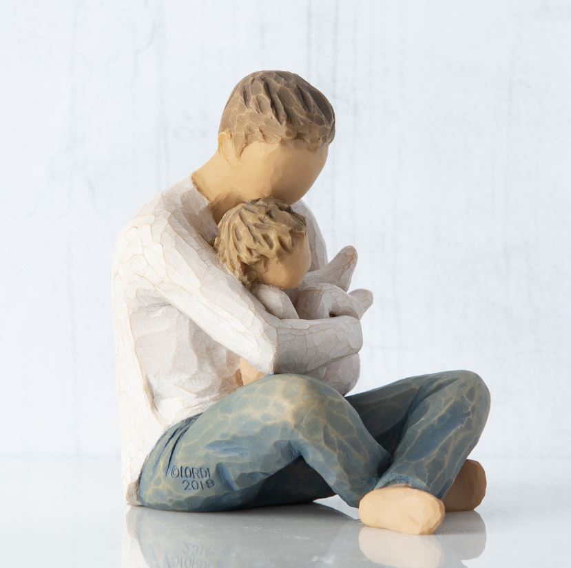Willow Tree Little One 
seated father holding child in arms 
side view 